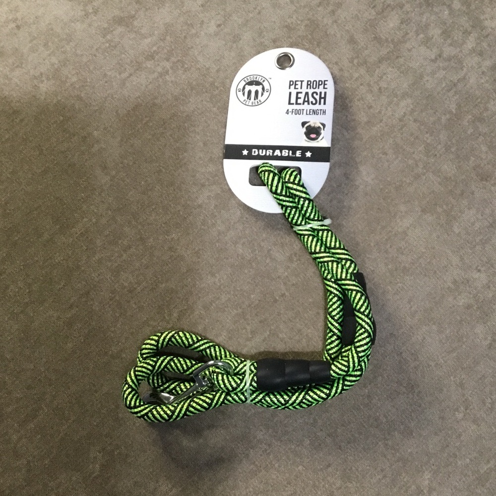 Brooklyn PetGear green & black 4’ pet rope leash, NWT.